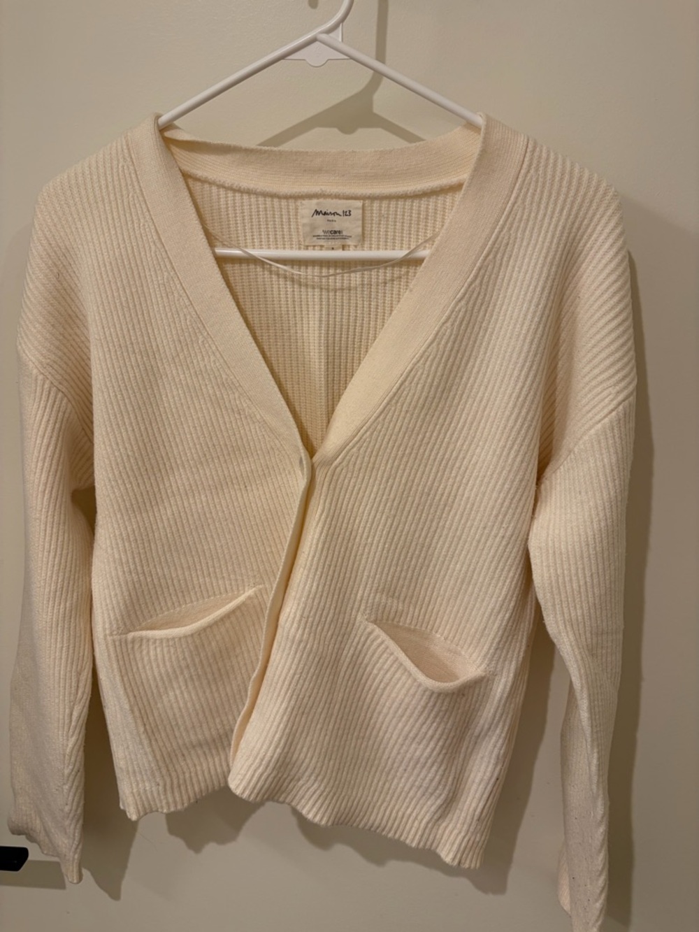 Maison123 Ivory Ribbed V-Neck Button Cardigan - Picture 5 of 5